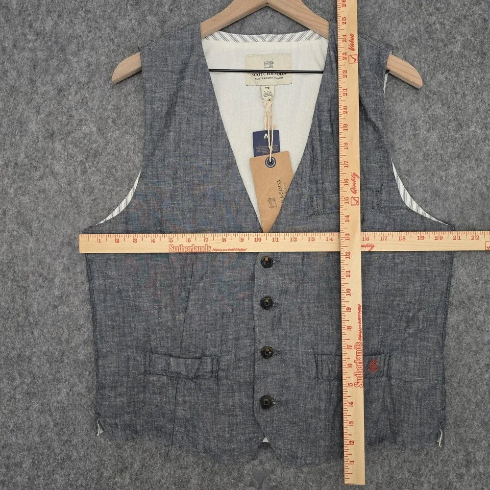 Scotch & Soda Vest Mens 50L Blue Indigo Denim Belted Cotton Casual Suit Blauw